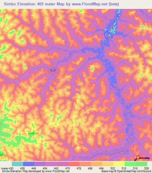 Simbo,Guinea Elevation Map