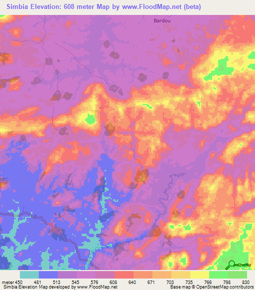 Simbia,Guinea Elevation Map