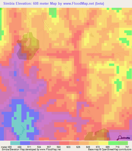 Simbia,Guinea Elevation Map