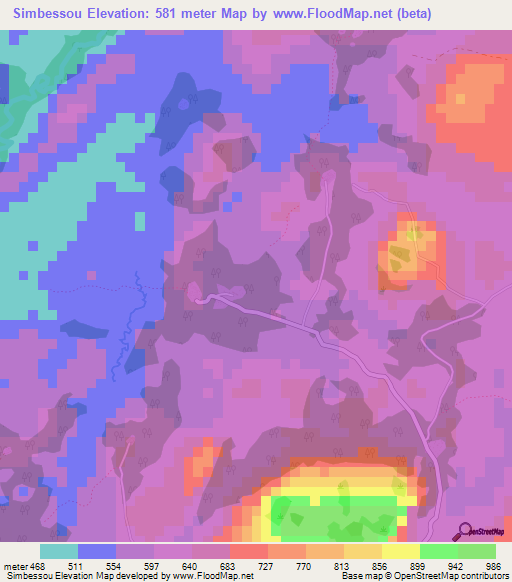 Simbessou,Guinea Elevation Map