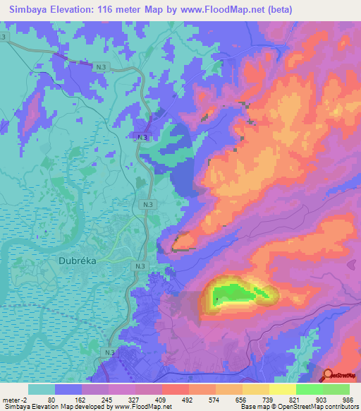 Simbaya,Guinea Elevation Map