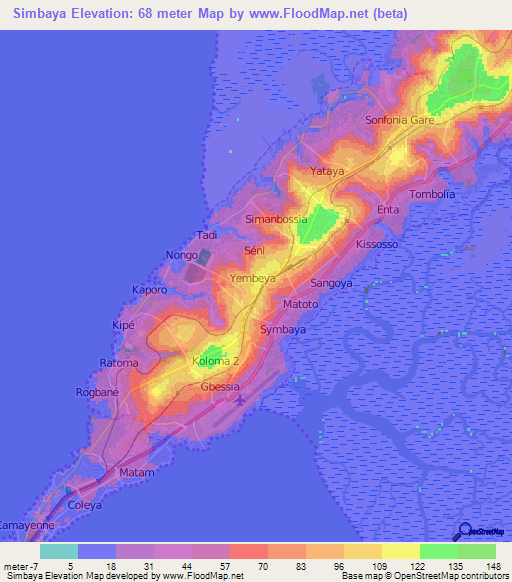 Simbaya,Guinea Elevation Map