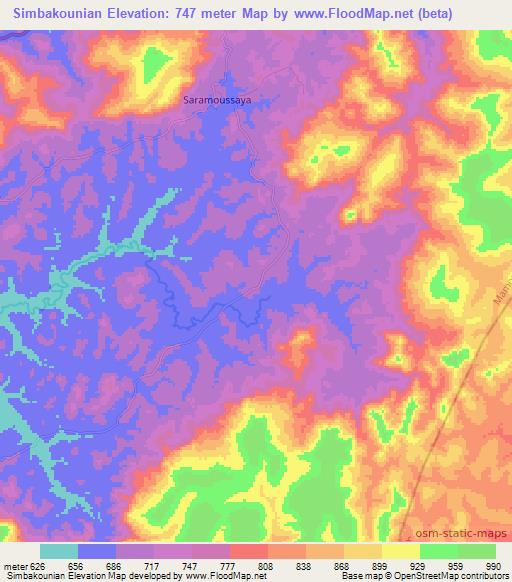 Simbakounian,Guinea Elevation Map