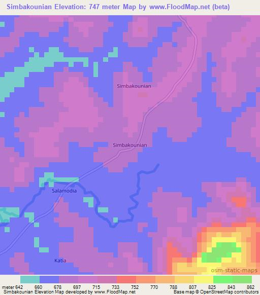 Simbakounian,Guinea Elevation Map