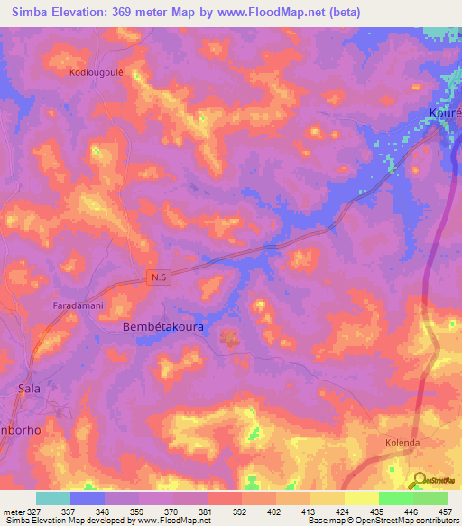 Simba,Guinea Elevation Map