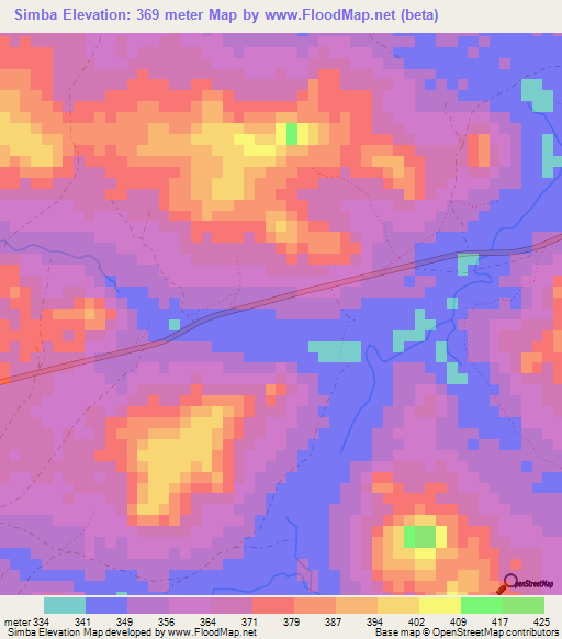 Simba,Guinea Elevation Map