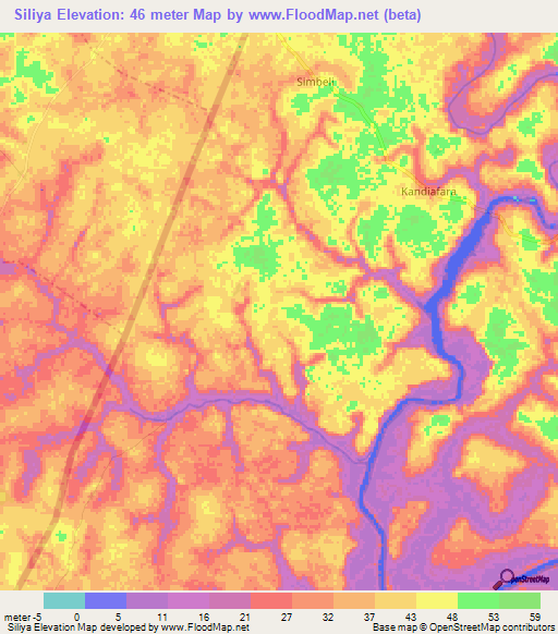 Siliya,Guinea Elevation Map