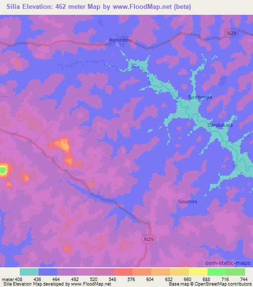 Silia,Guinea Elevation Map