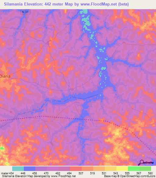 Silamania,Guinea Elevation Map