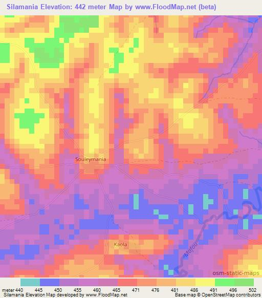 Silamania,Guinea Elevation Map