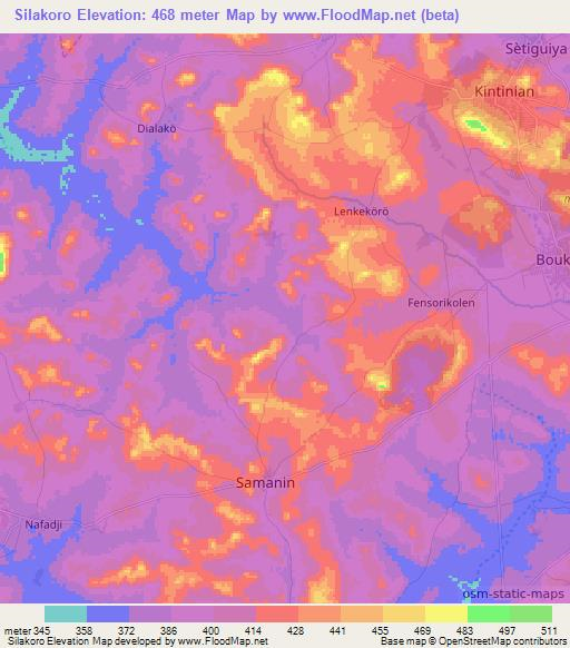 Silakoro,Guinea Elevation Map