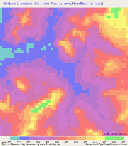 Silakoro,Guinea Elevation Map