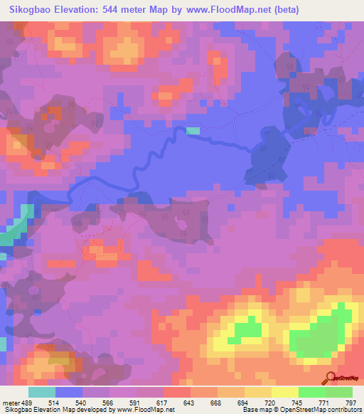 Sikogbao,Guinea Elevation Map