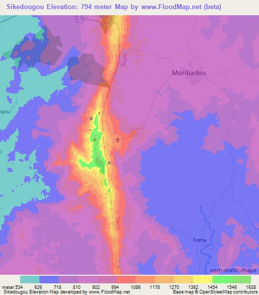 Sikedougou,Guinea Elevation Map