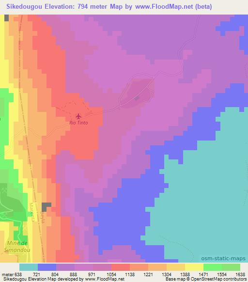 Sikedougou,Guinea Elevation Map