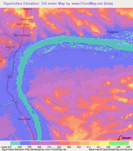 Siguirinfara,Guinea Elevation Map