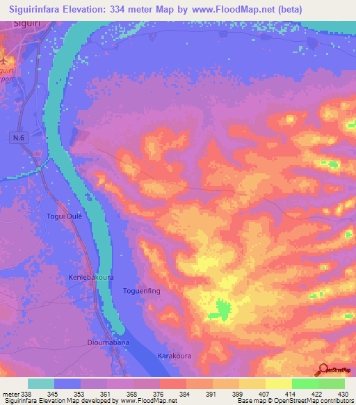 Siguirinfara,Guinea Elevation Map