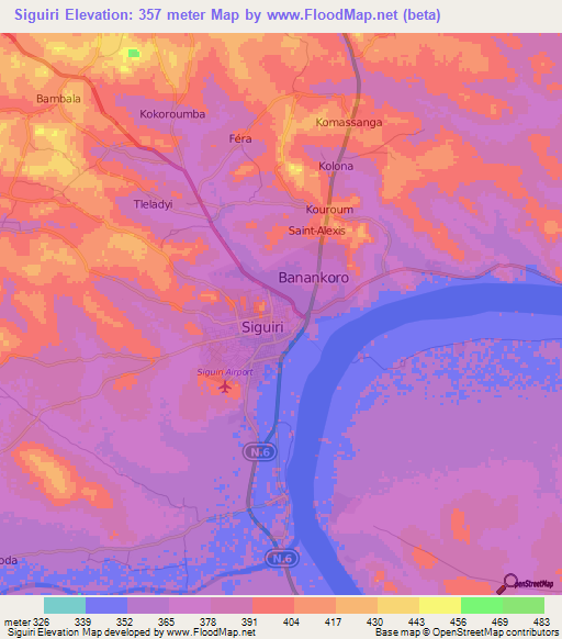 Siguiri,Guinea Elevation Map