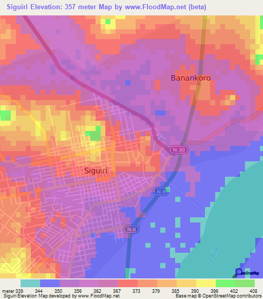 Siguiri,Guinea Elevation Map