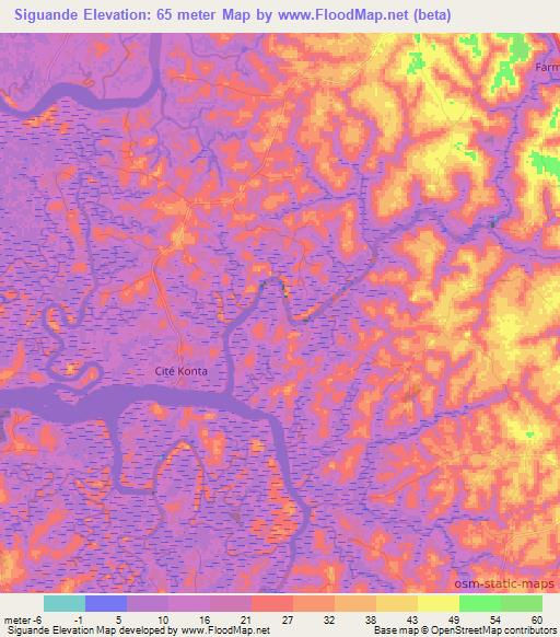 Siguande,Guinea Elevation Map