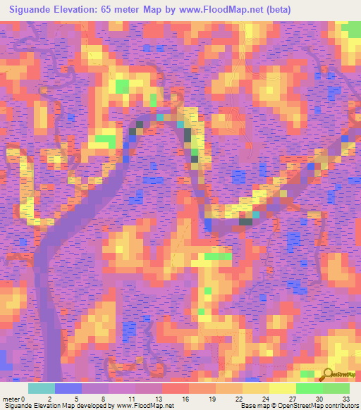 Siguande,Guinea Elevation Map