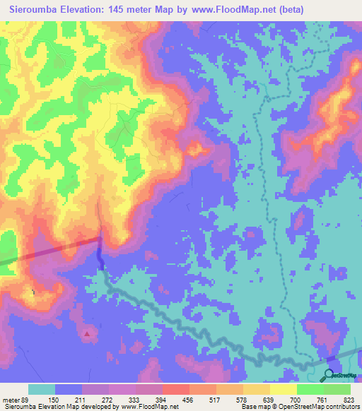 Sieroumba,Guinea Elevation Map