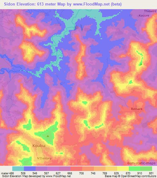 Sidon,Guinea Elevation Map