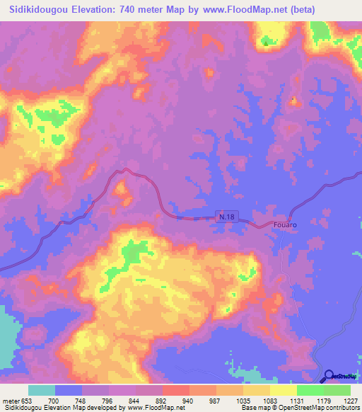 Sidikidougou,Guinea Elevation Map