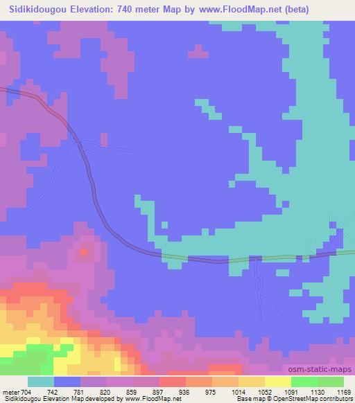 Sidikidougou,Guinea Elevation Map