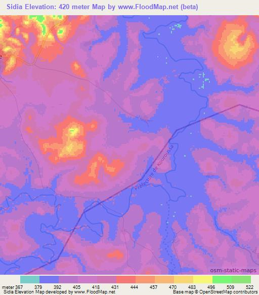 Sidia,Guinea Elevation Map