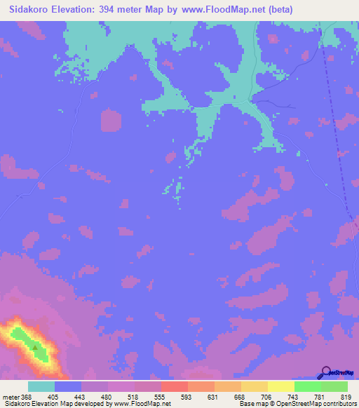 Sidakoro,Guinea Elevation Map