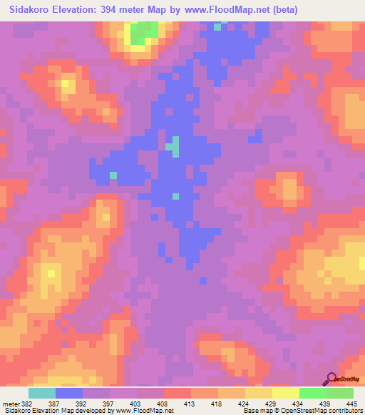 Sidakoro,Guinea Elevation Map