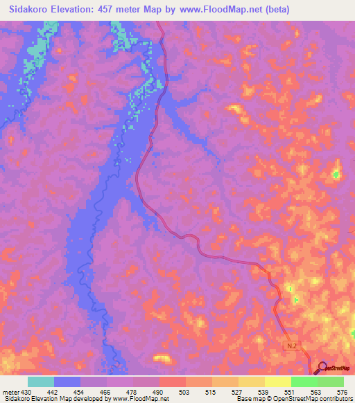 Sidakoro,Guinea Elevation Map