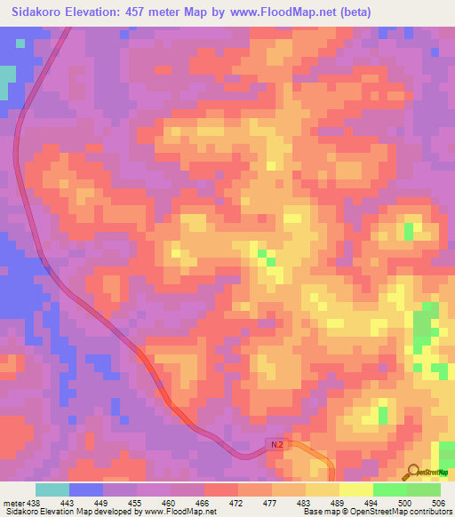 Sidakoro,Guinea Elevation Map