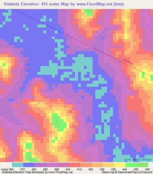 Sidakele,Guinea Elevation Map