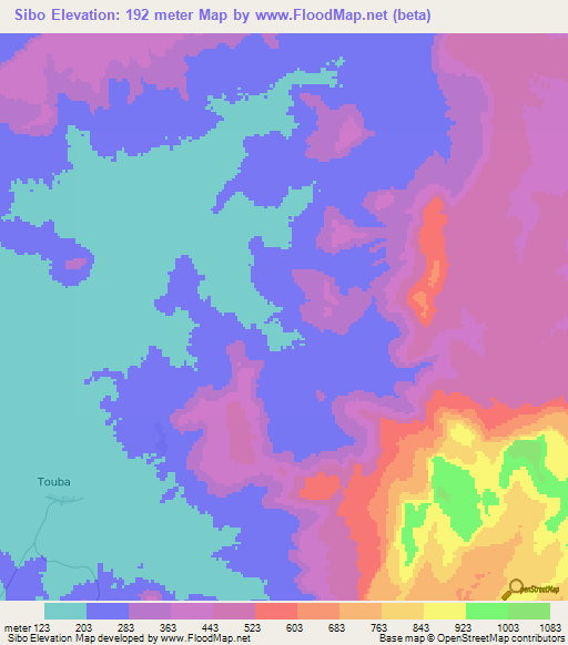 Sibo,Guinea Elevation Map