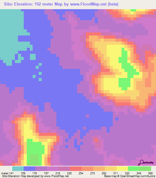 Sibo,Guinea Elevation Map