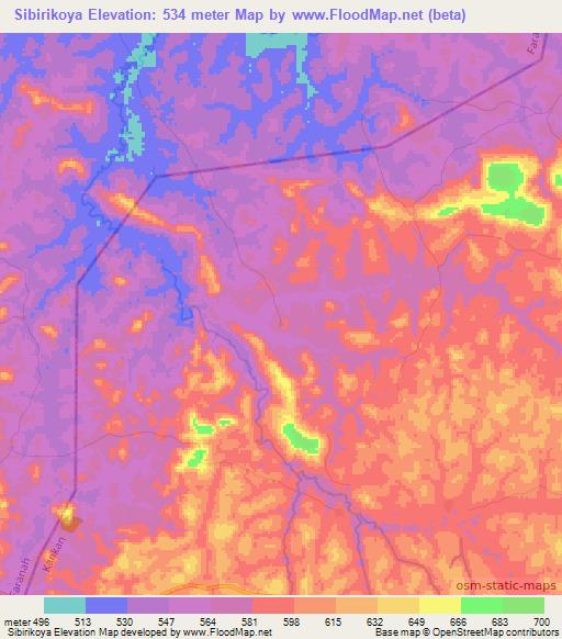 Sibirikoya,Guinea Elevation Map