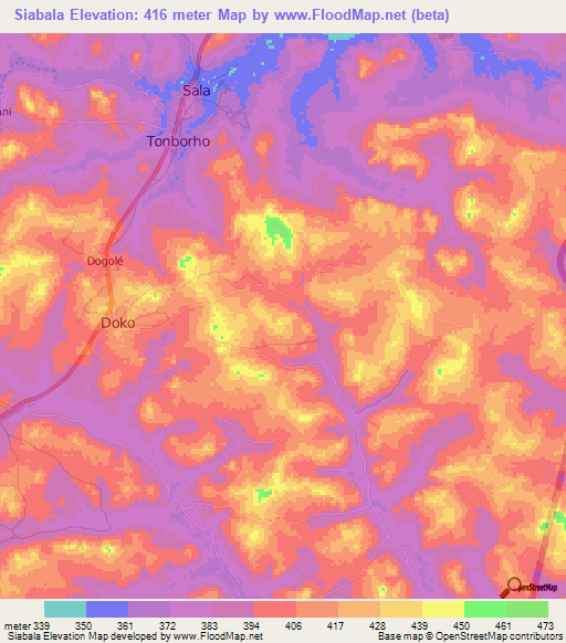 Siabala,Guinea Elevation Map