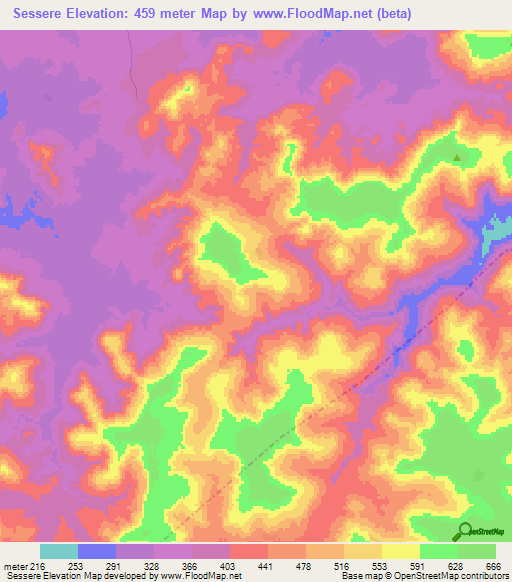 Sessere,Guinea Elevation Map