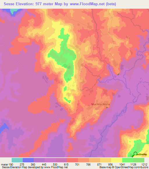 Sesse,Guinea Elevation Map