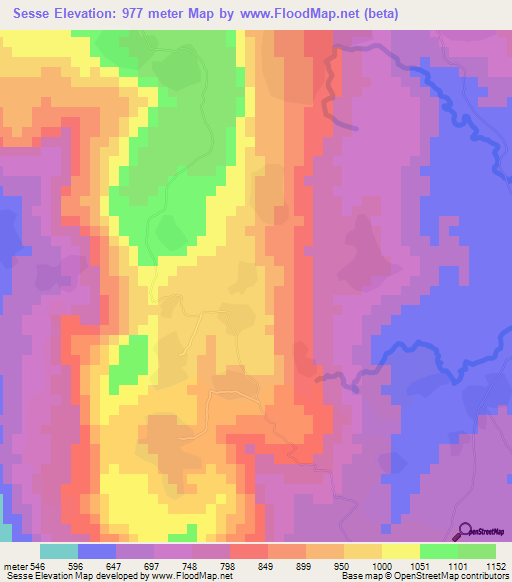 Sesse,Guinea Elevation Map