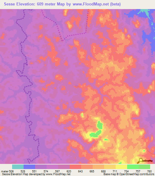 Sesse,Guinea Elevation Map