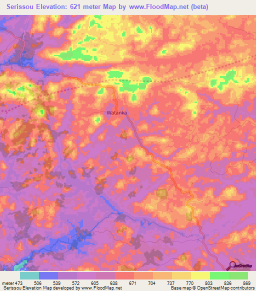 Serissou,Guinea Elevation Map