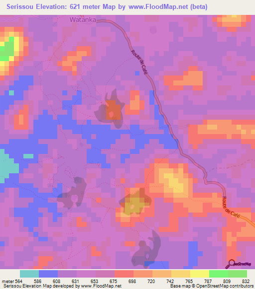 Serissou,Guinea Elevation Map