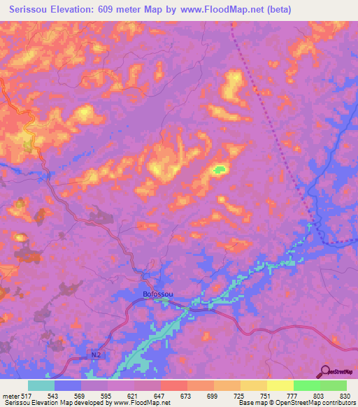 Serissou,Guinea Elevation Map