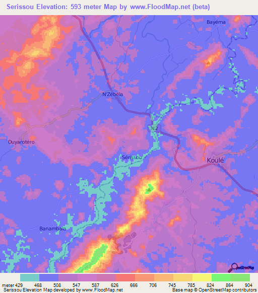 Serissou,Guinea Elevation Map