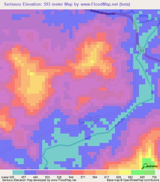 Serissou,Guinea Elevation Map