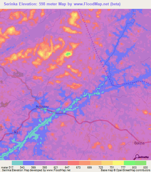 Serinka,Guinea Elevation Map