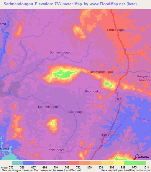 Serimandougou,Guinea Elevation Map